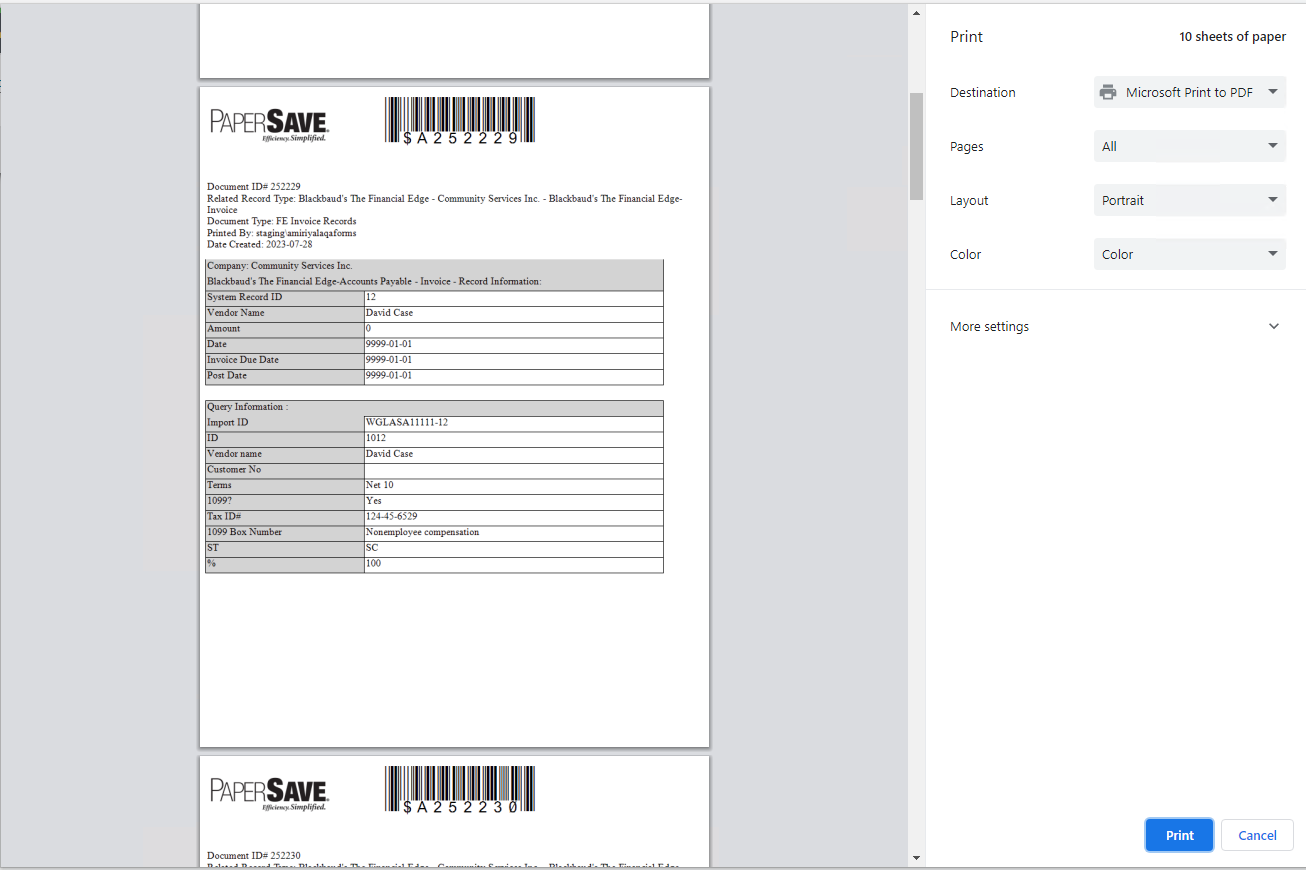 Print multiple barcode coversheet